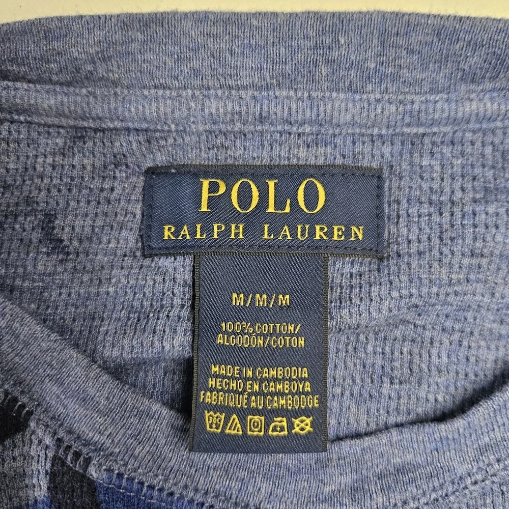 Polo Ralph Lauren Shirt Size‎ Medium Blue Camo Waffle Thermal Long Sleeve Layer